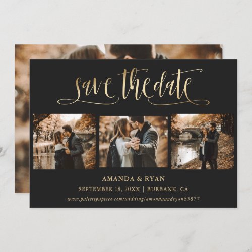 Black and Gold Wedding 4 Photo Save The Date