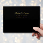 Black and Gold Wedding 5x7 Envelope<br><div class="desc">A customizable black and gold 5X7 envelope with a white lining inside. This personalized elegant envelope is a classy way to send invitations. 
Personalize this design with your own return address on the back flap.</div>