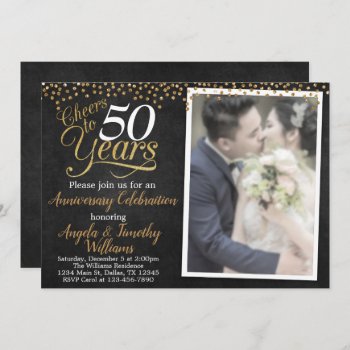 Black And Gold Wedding Anniversary Invitation by PerfectPrintableCo at Zazzle