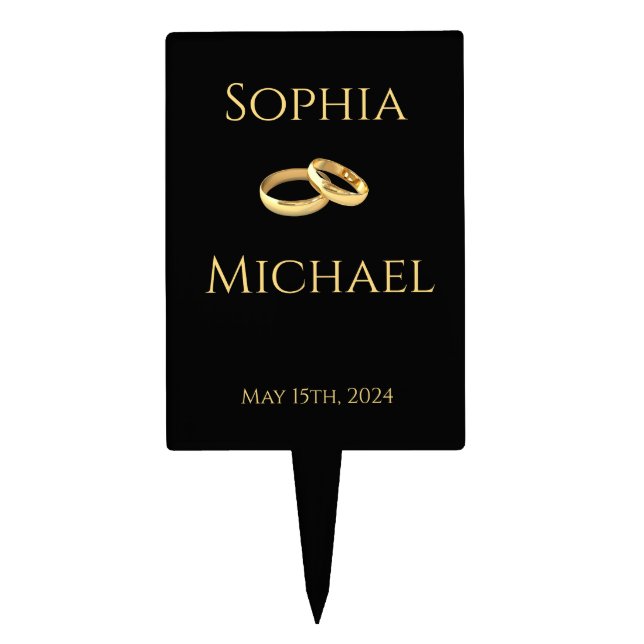 Black and Gold-Wedding- Cake Topper (Front)