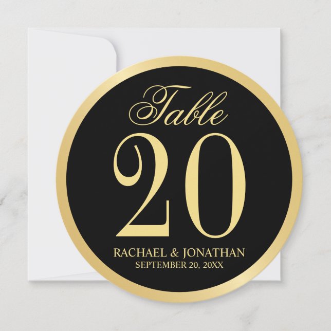 Black and Gold Wedding Circle Table Number Card (Front)