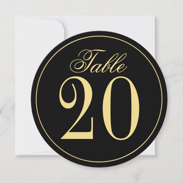 Black and Gold Wedding Circle Table Number Card (Front)