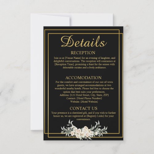 Black and Gold Wedding Details Enclosure Card