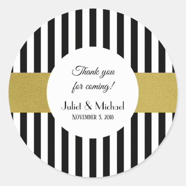 Black and Gold Wedding Favor Stickers (Front)