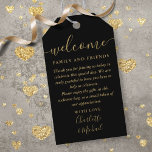 Black And Gold Wedding Favor Welcome Basket Bag Gift Tags<br><div class="desc">Featuring signature style names,  this elegant black and gold tag can be personalized with your special thank you information in chic white lettering. Designed by Thisisnotme©</div>