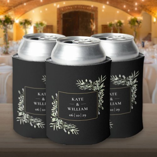 Black And Gold Wedding Greenery Foliage Can Cooler