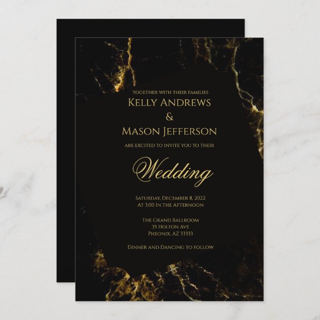 Black and Gold Wedding Invitation (Front/Back)