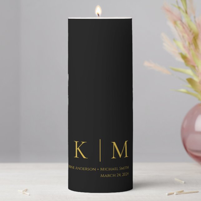 Black and Gold-Wedding-Monogram- Pillar Candle (In Situ)