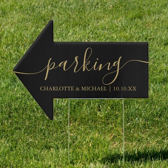 Black and Gold Wedding Parking This Way Arrow Sign (Black and Gold Wedding Parking This Way Arrow Sign)
