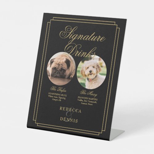 Black And Gold Wedding Pet Dog Signature Drinks Pedestal Sign
