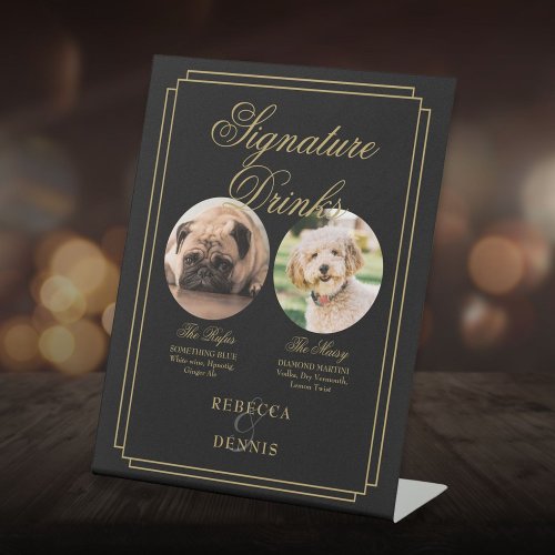 Black And Gold Wedding Pet Dog Signature Drinks Pedestal Sign