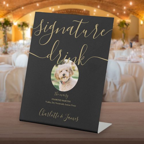 Black And Gold Wedding Pet Signature Drink Pedestal Sign