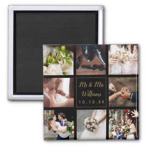 Black And Gold Wedding Photo Collage Magnet