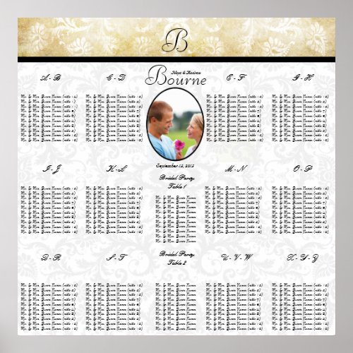 Black and Gold Wedding Photo Seating Chart