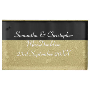 Black and gold wedding place card holder