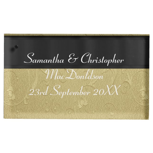 Black and gold wedding place card holder (Front)