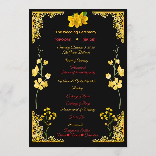 Black and Gold Wedding Program (Front)