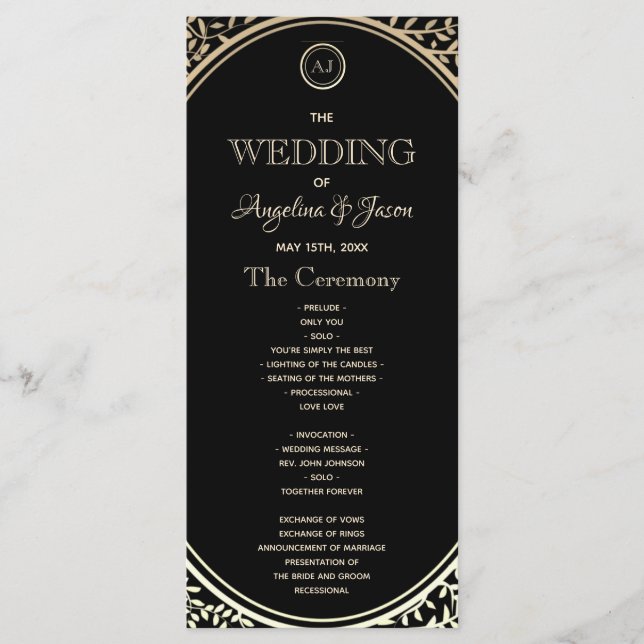 Black and Gold Wedding Program (Front)