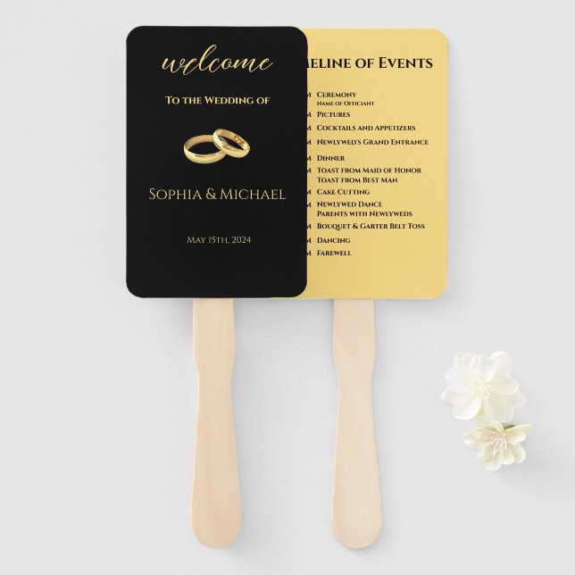 Black and Gold-Wedding Program- Hand Fan (Front and Back)