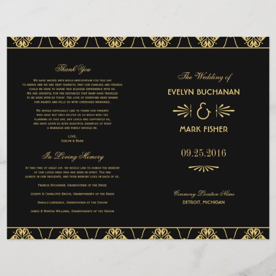 Black And Gold Wedding Programs Art Deco Style Zazzle Com