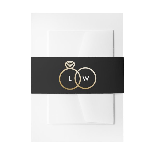 Black and Gold Wedding Ring Monogram Invitation Belly Band (Front Example)
