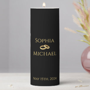 Black and Gold-Wedding-Rings- Pillar Candle