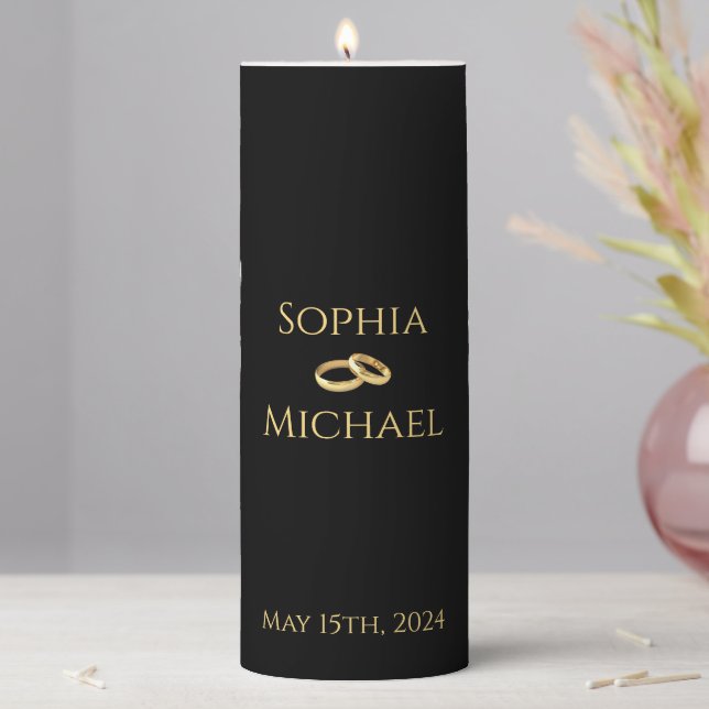 Black and Gold-Wedding-Rings- Pillar Candle (In Situ)