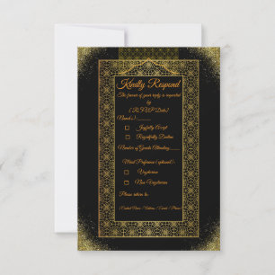Black and Gold Wedding RSVP Card   Elegant 