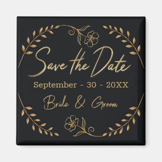 Black and Gold Wedding Save the Date Magnet