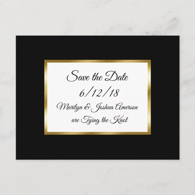 Black and Gold Wedding Save the Date Postcards (Front)