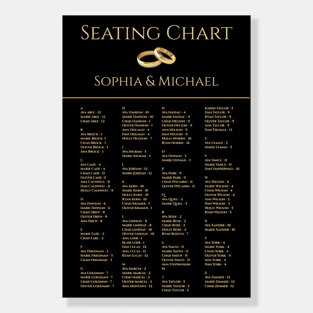 Black and Gold-Wedding Seating Chart- Foam Board (Front)