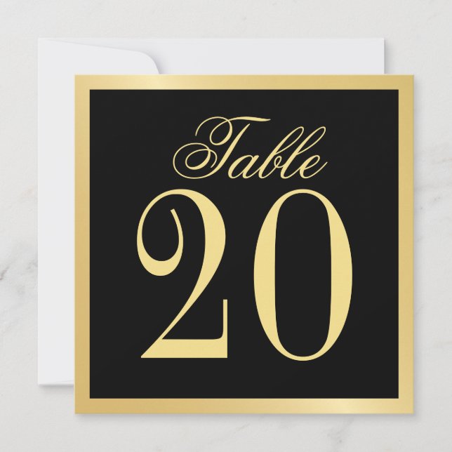 Black and Gold Wedding Square Table Number Card (Front)