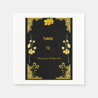 Black and Gold Wedding Table Number Napkins