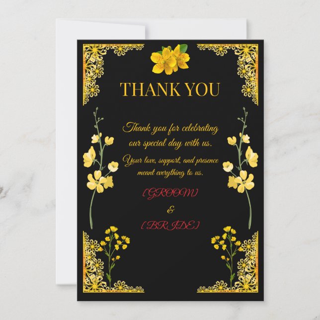 Black and Gold Wedding Thank You Card (Front)