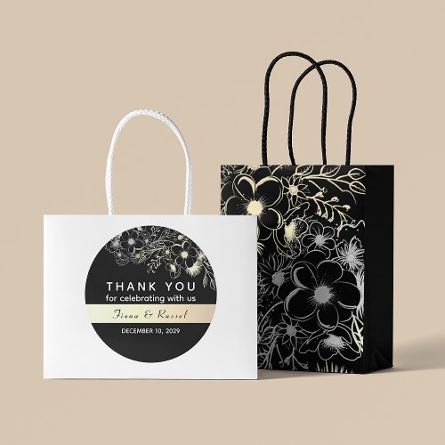 Black and Gold Wedding Thank You Classic Round Sticker