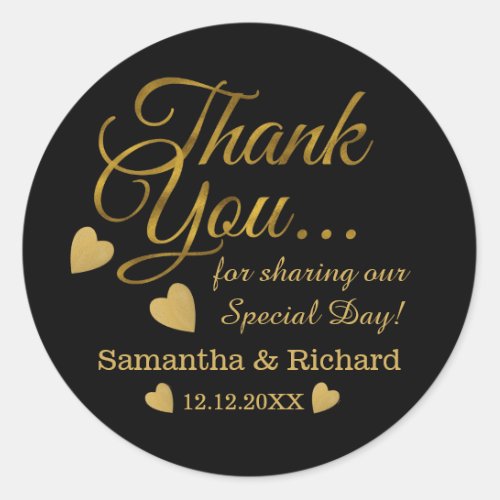 Black And Gold Wedding Thank You Classic Round Sticker