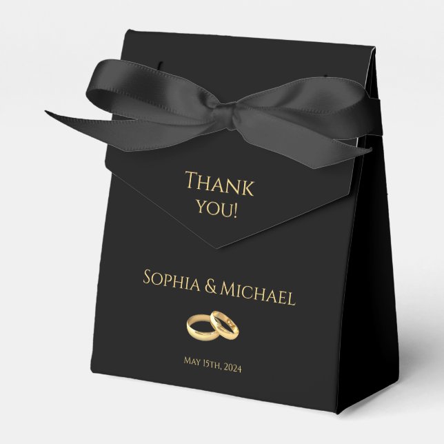 Black and Gold-Wedding Thank you-  Favor Boxes (Front Side)