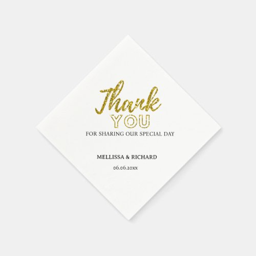 Black And Gold Wedding Thank You Personalized Napkins