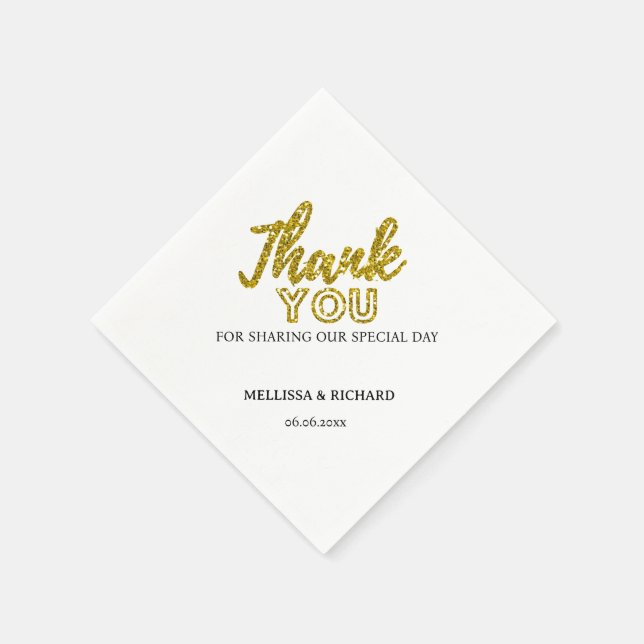 Black And Gold Wedding Thank You Personalized Napkins (Corner)