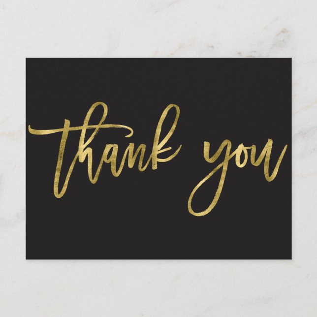 Black And Gold Wedding Thank You Postcards (Front)