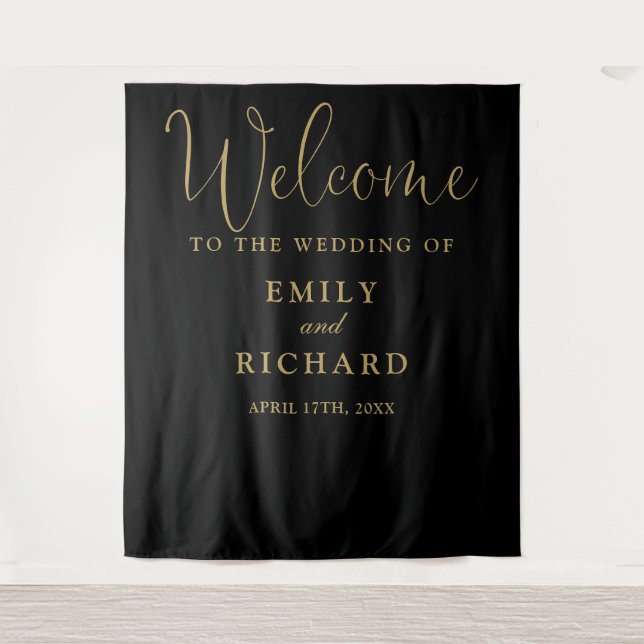 Black And Gold Wedding Welcome Photo Backdrop (Front)