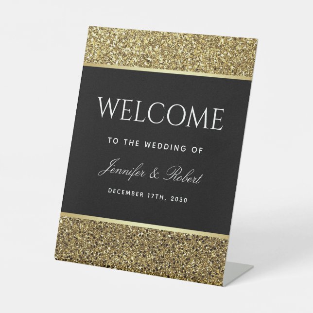 Black and Gold Wedding Welcome Table Sign (Front)