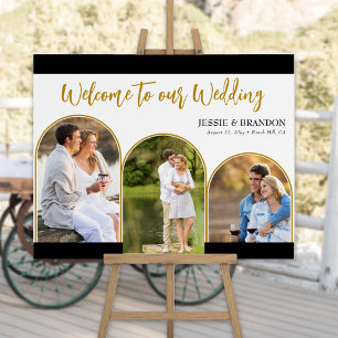 Black and Gold Wedding Welcome Triple Arched Photo Foam Board