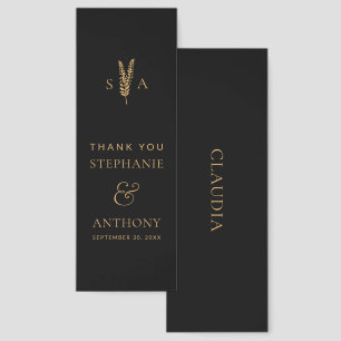 Black and Gold Wild Flowers Minimal Wedding  Bookmarks