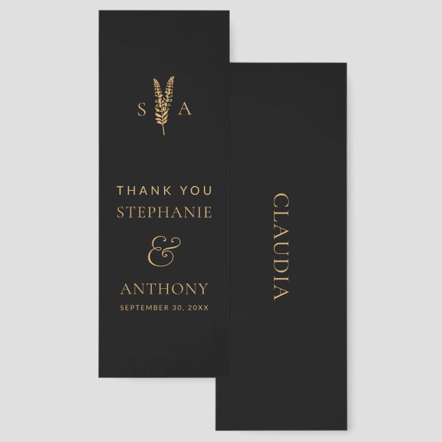 Black and Gold Wild Flowers Minimal Wedding  Bookmarks (Front & Back)