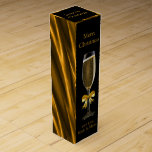 Black and Gold Wine Box<br><div class="desc">Rich,  luxurious and elegant wine box with champagne flute design on front and back with a textured gold effect pattern on the sides. Perfect for gifts of sparkling wine. Customize with your own Christmas greetings and text.</div>