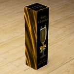 Black and Gold Wine Box<br><div class="desc">Rich, luxurious and elegant wine box with champagne flute design on front and back with a textured gold effect pattern on the sides. Perfect for gifts of sparkling wine. Customize with your own Christmas greetings and text.</div>