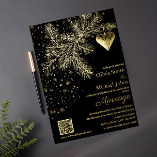 Black and Gold Winter Wedding Invitation QR code