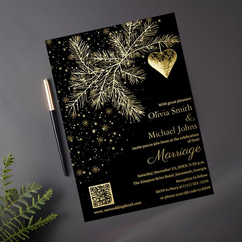 Black and Gold Winter Wedding Invitation QR code