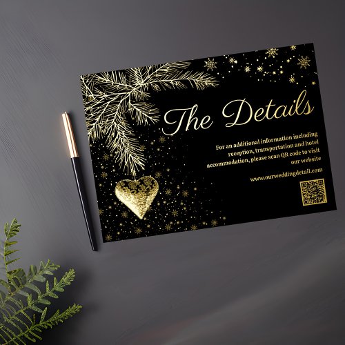 Black and Gold Winter Wedding QR code Details card